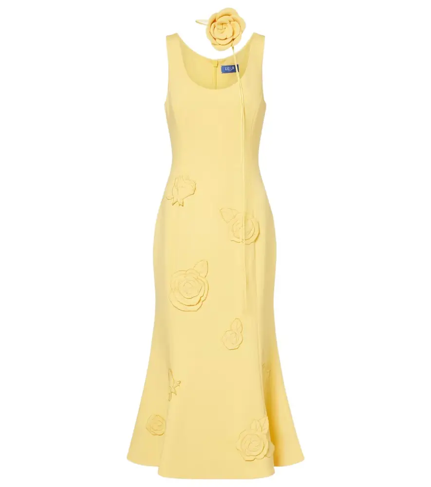 Leo Lin Emily floral-appliqué midi dress