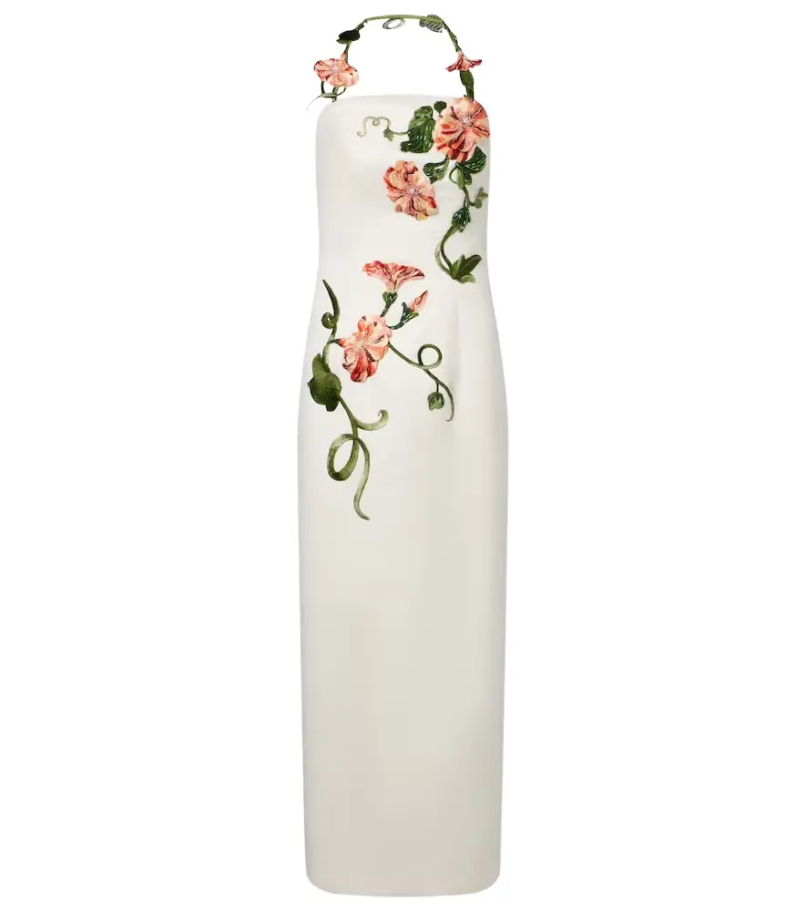 Leo Lin Floral-appliqué halterneck gown