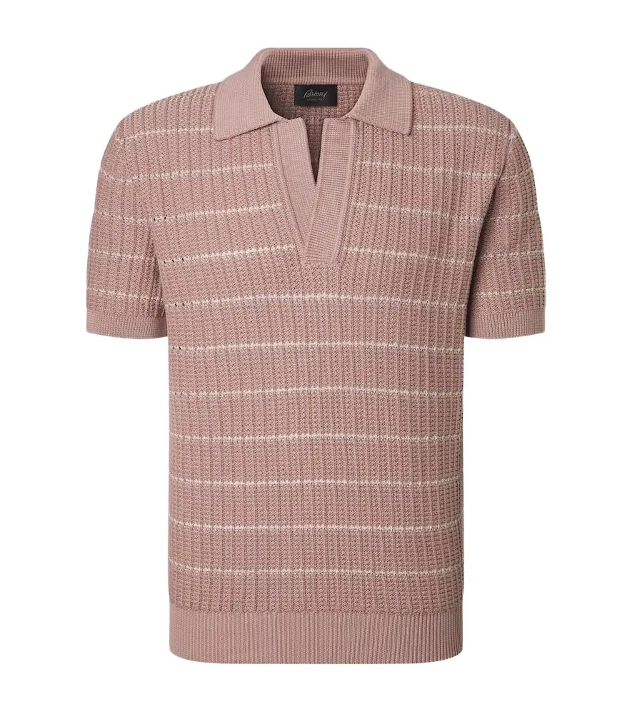 Brioni Embroidered cotton and linen polo shirt