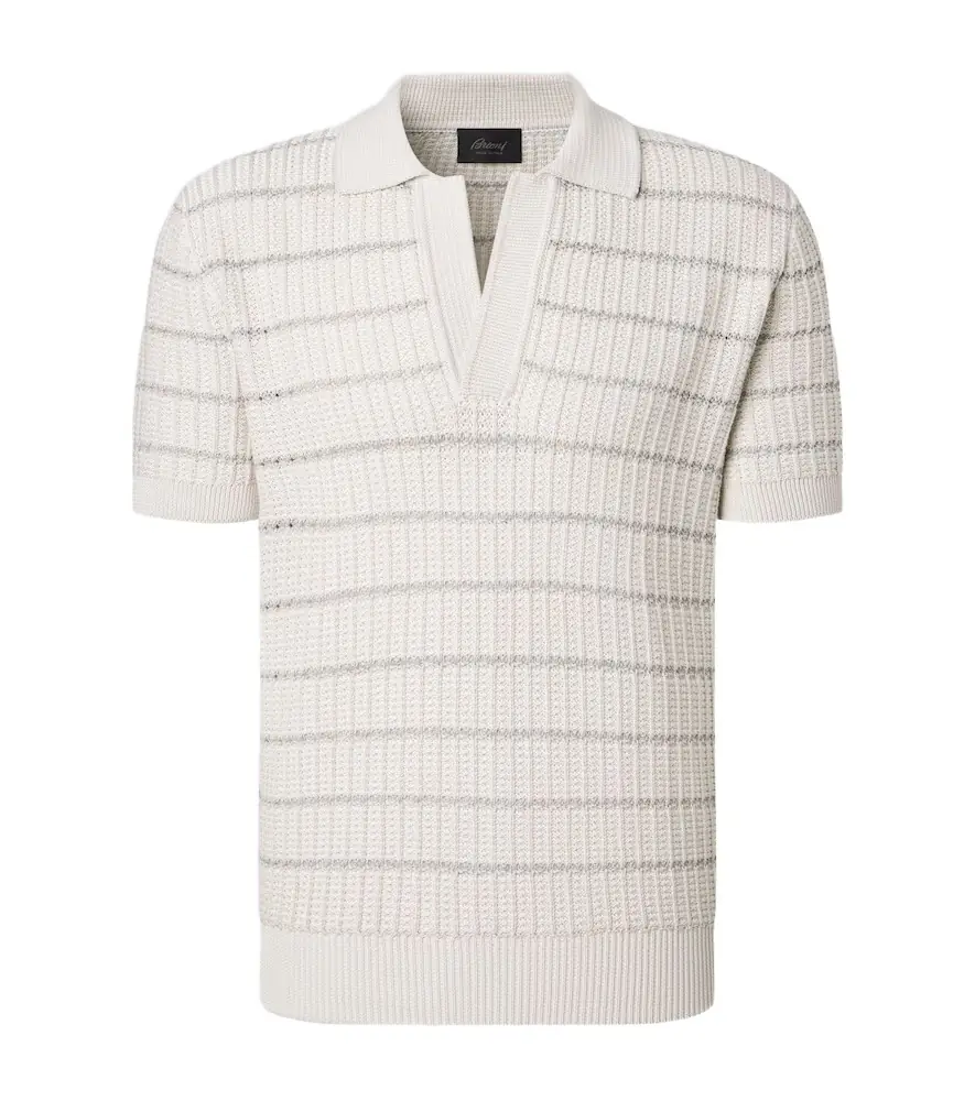 Brioni Embroidered cotton and linen polo shirt