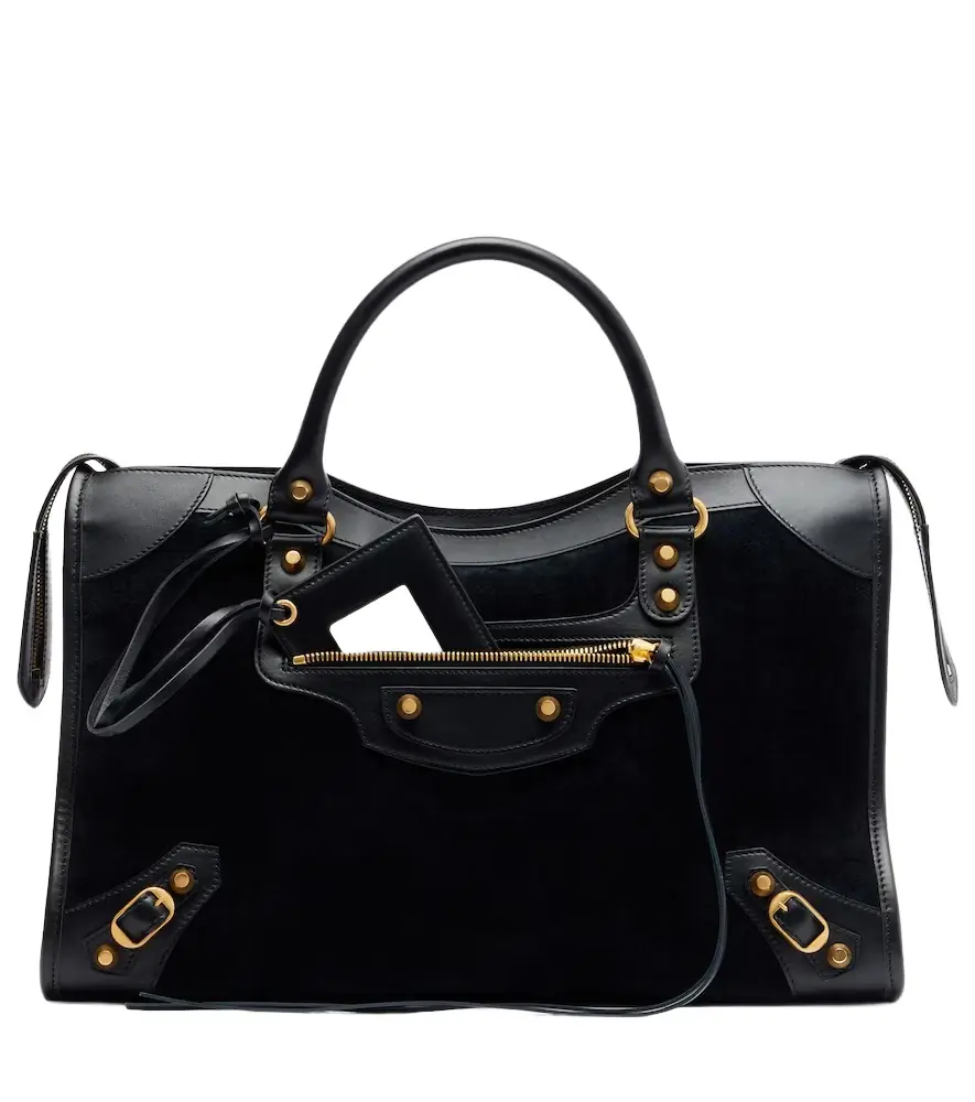 Balenciaga Le City Medium leather-trimmed suede tote bag