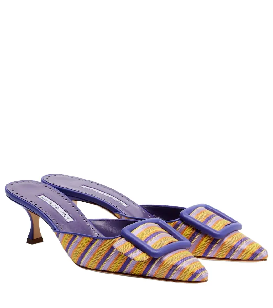Manolo Blahnik Maysalebi striped leather-trimmed mules