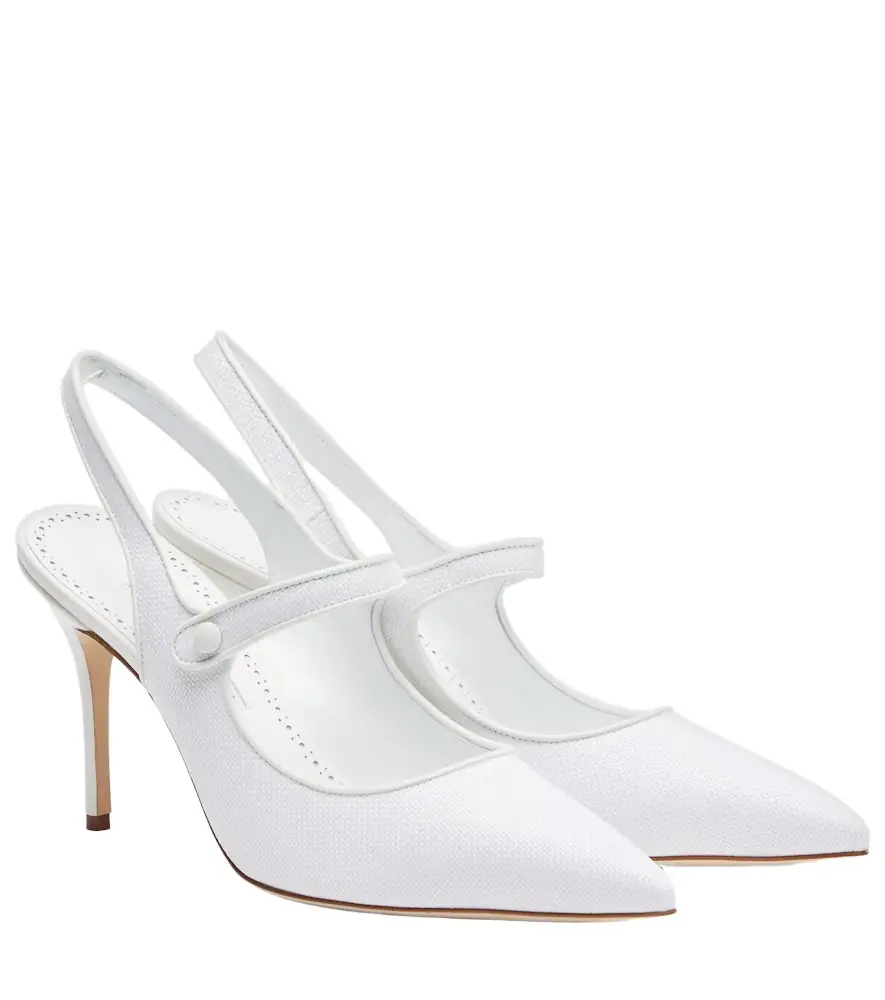 Manolo Blahnik Camparisli 90 raffia slingback pumps