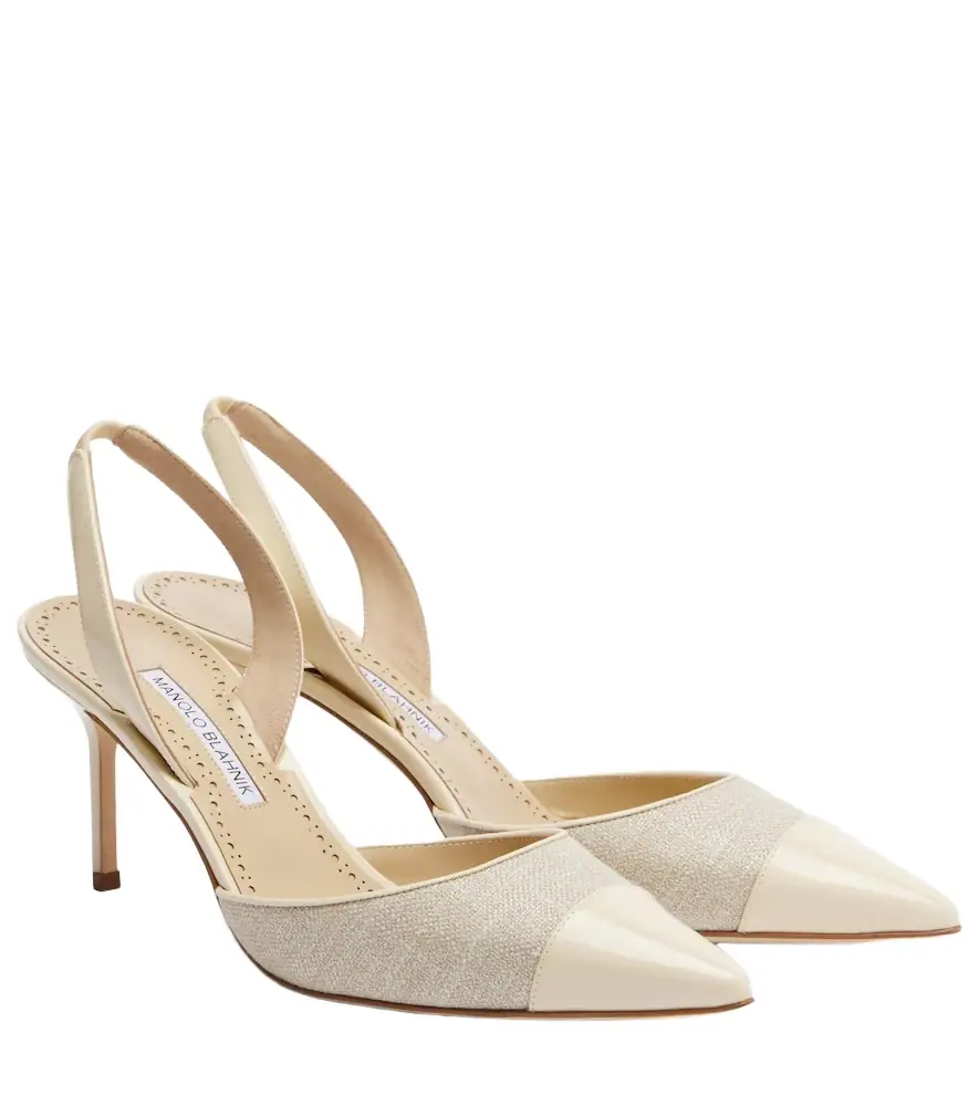 Manolo Blahnik Capsli leather-trimmed slingback pumps