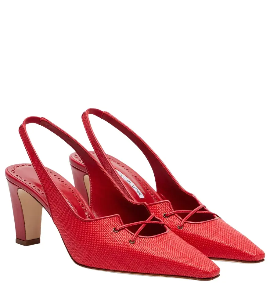 Manolo Blahnik Montbalo raffia slingback pumps