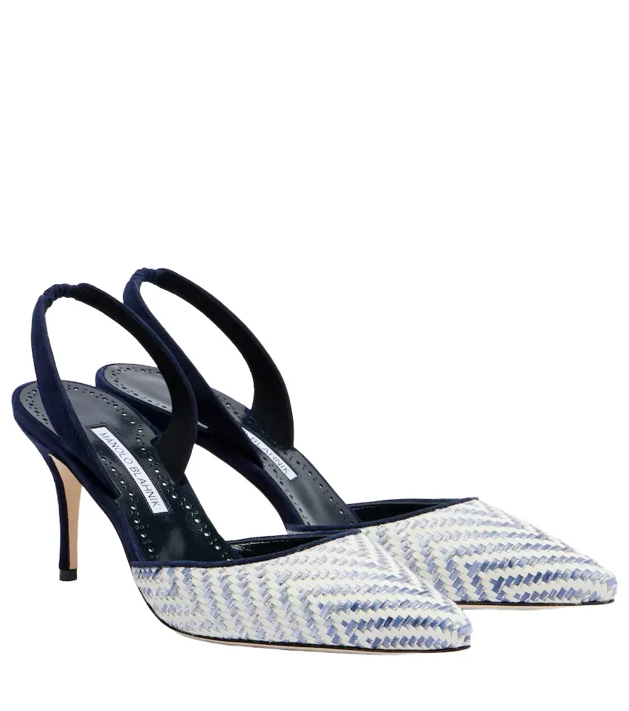 Manolo Blahnik Carolyne 70 raffia slingback pumps