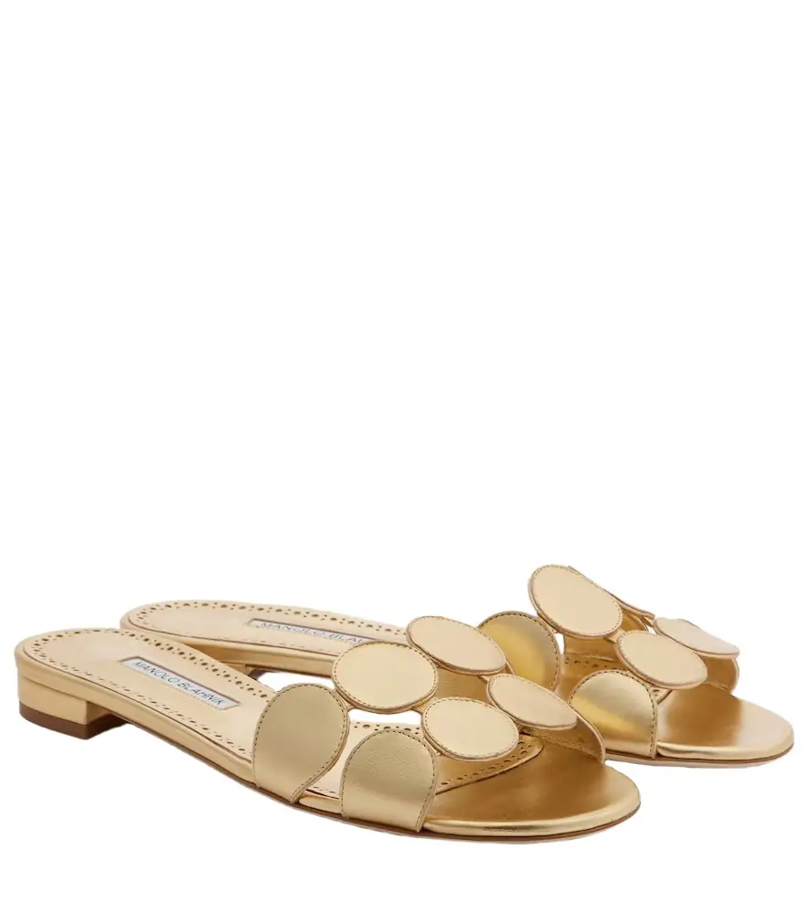 Manolo Blahnik Haribalmuflat metallic leather slides