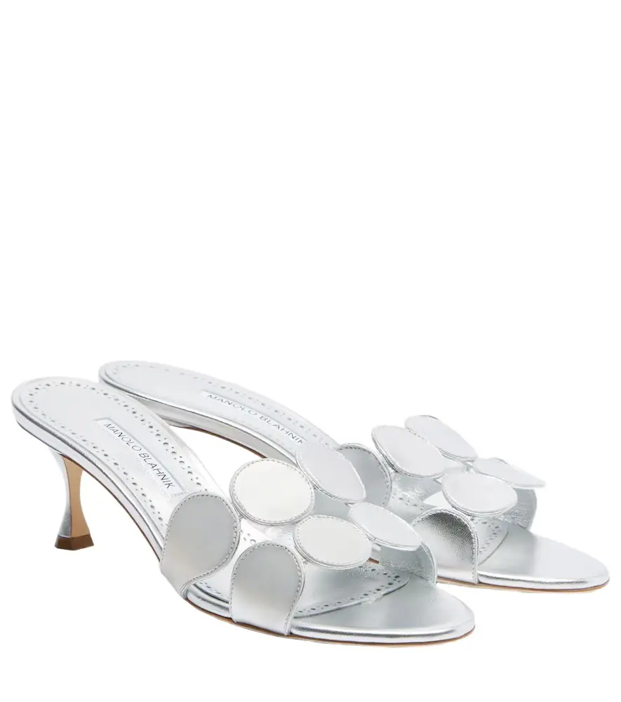 Manolo Blahnik Haribalmu 50 metallic leather mules