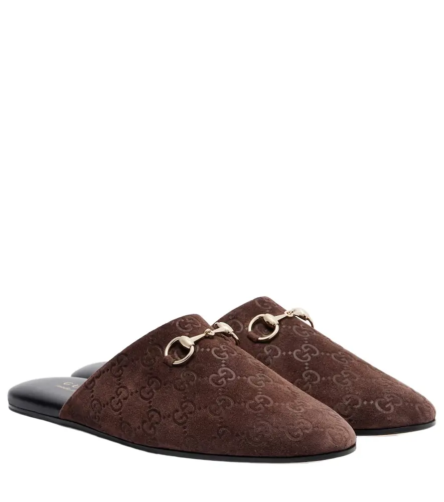 Gucci Horsebit GG suede mules