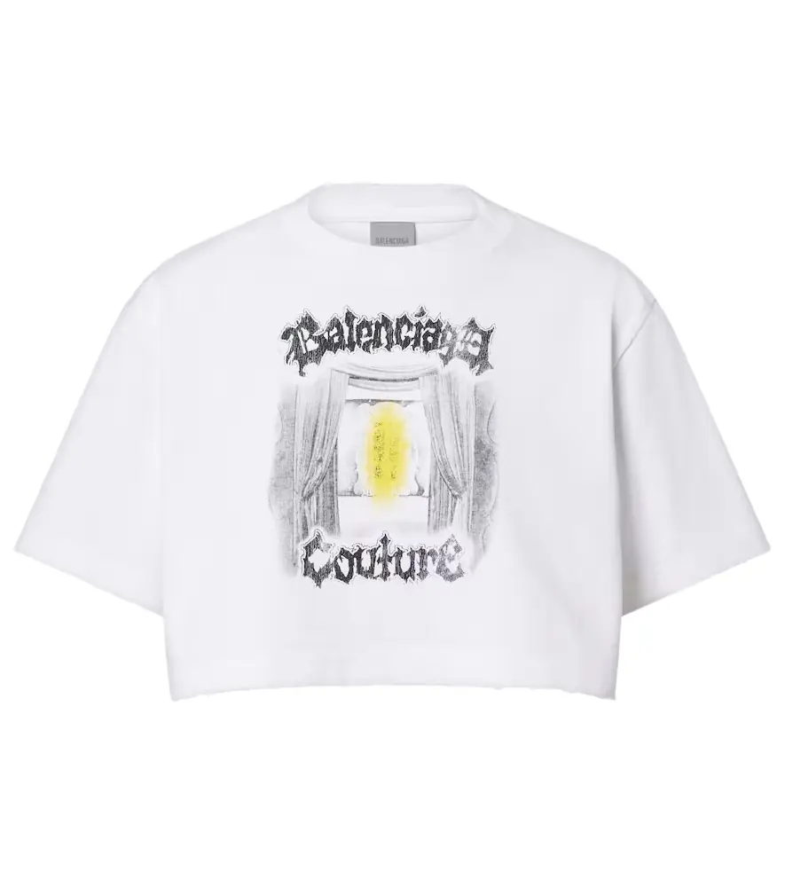 Balenciaga Printed cropped cotton jersey T-shirt