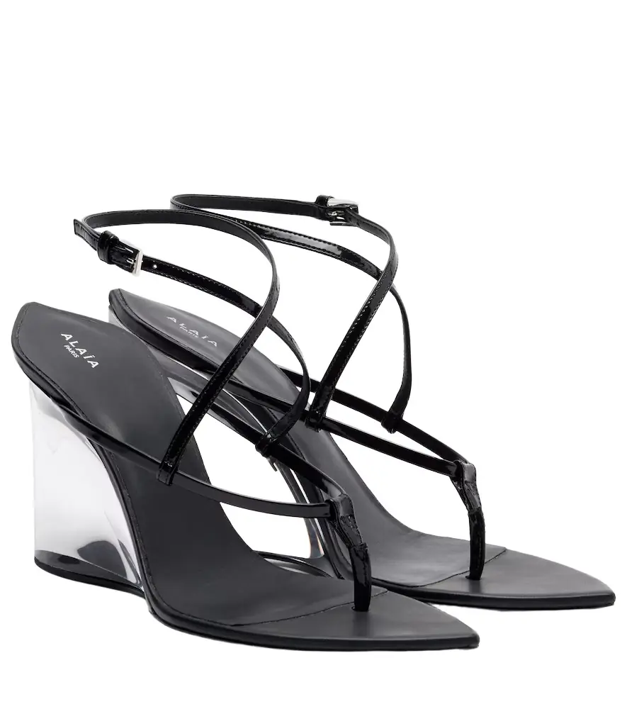 Alaia Alaïa Patent leather wedge thong sandals