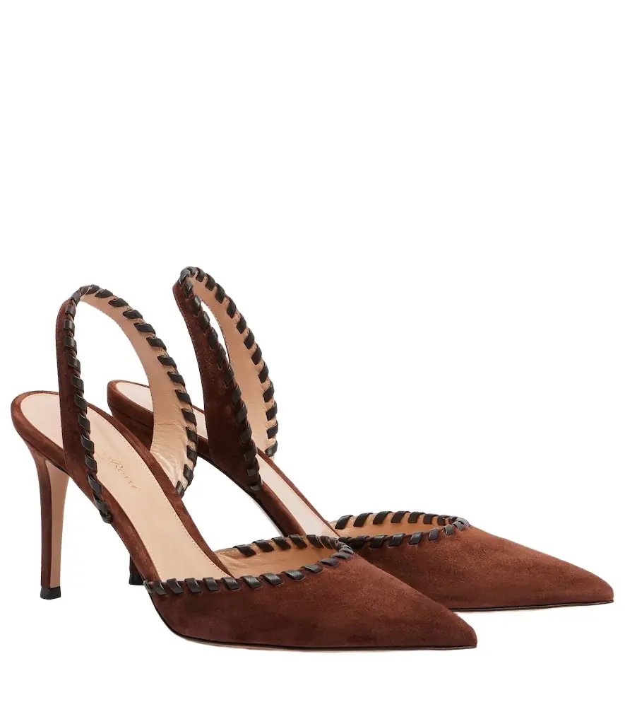 Gianvito Rossi Leather-trimmed suede slingback pumps