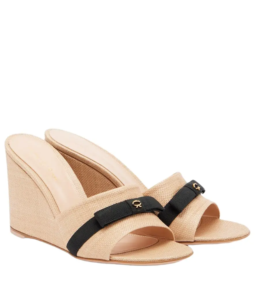 Gianvito Rossi Minou raffia wedge mules