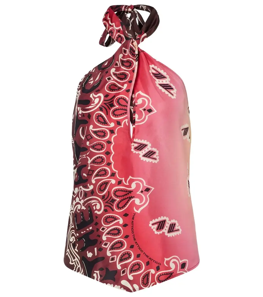 The Attico Printed halterneck silk top