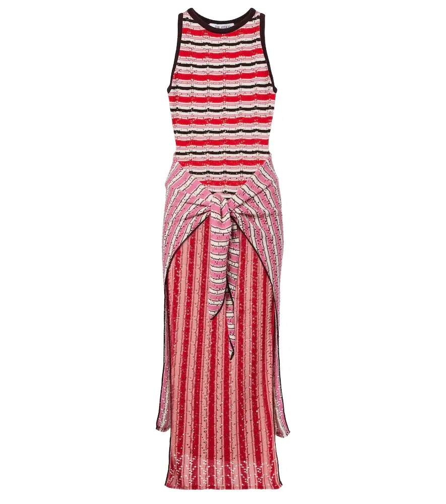 The Attico Striped crochet cotton midi dress