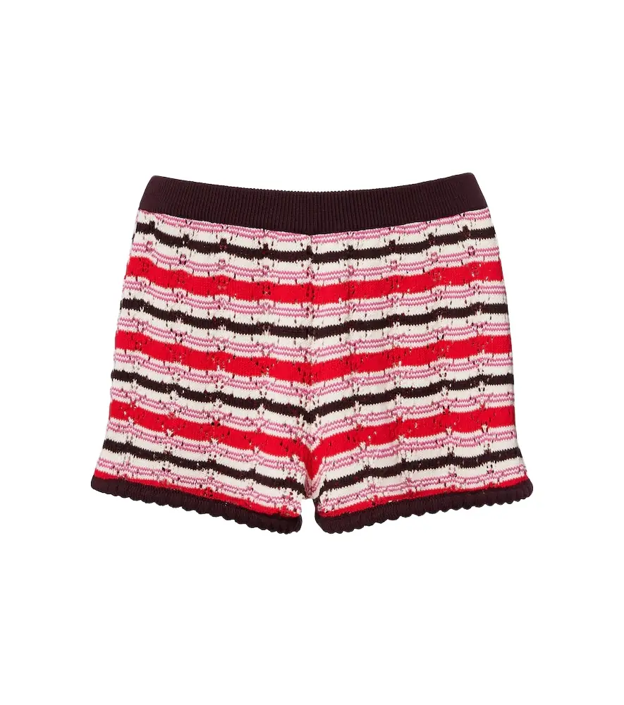 The Attico Striped crochet cotton shorts