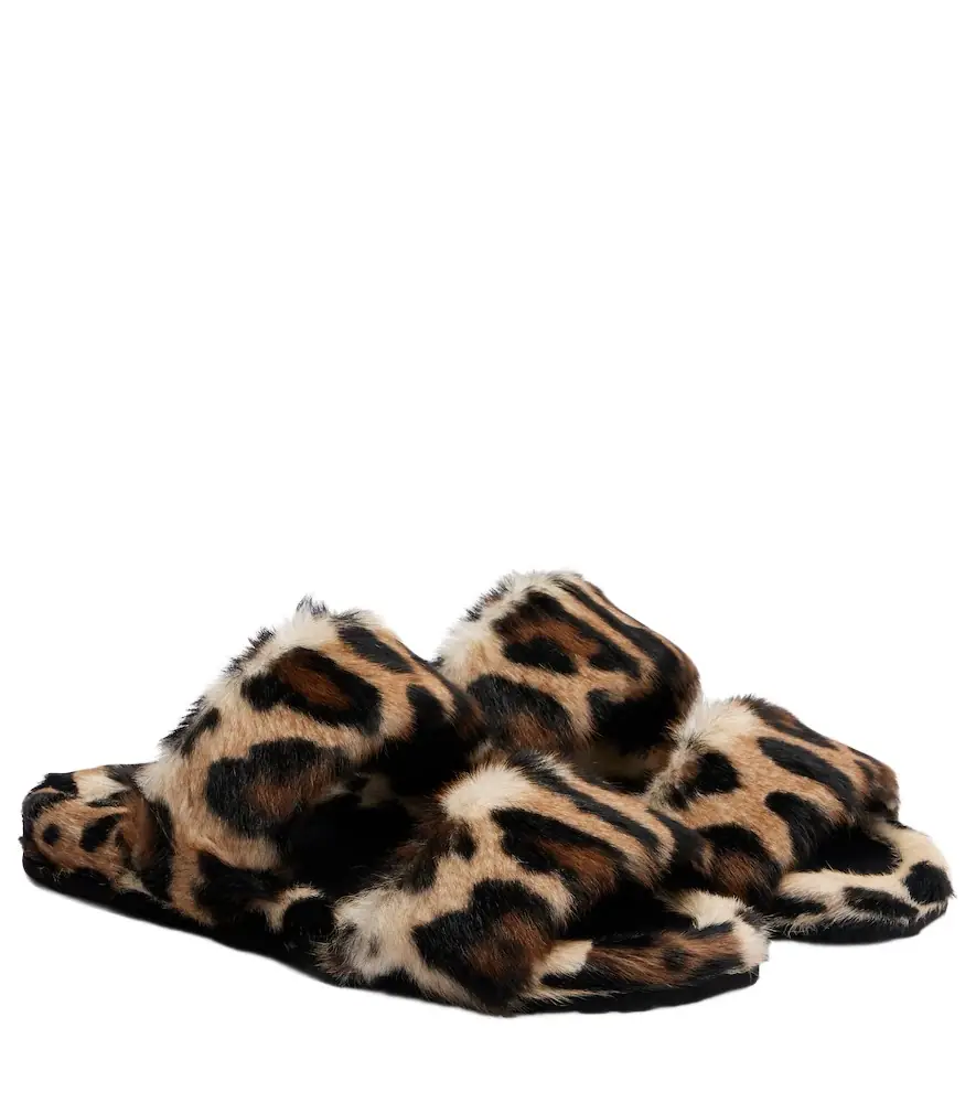 Dolce & Gabbana Leopard-print shearling slides