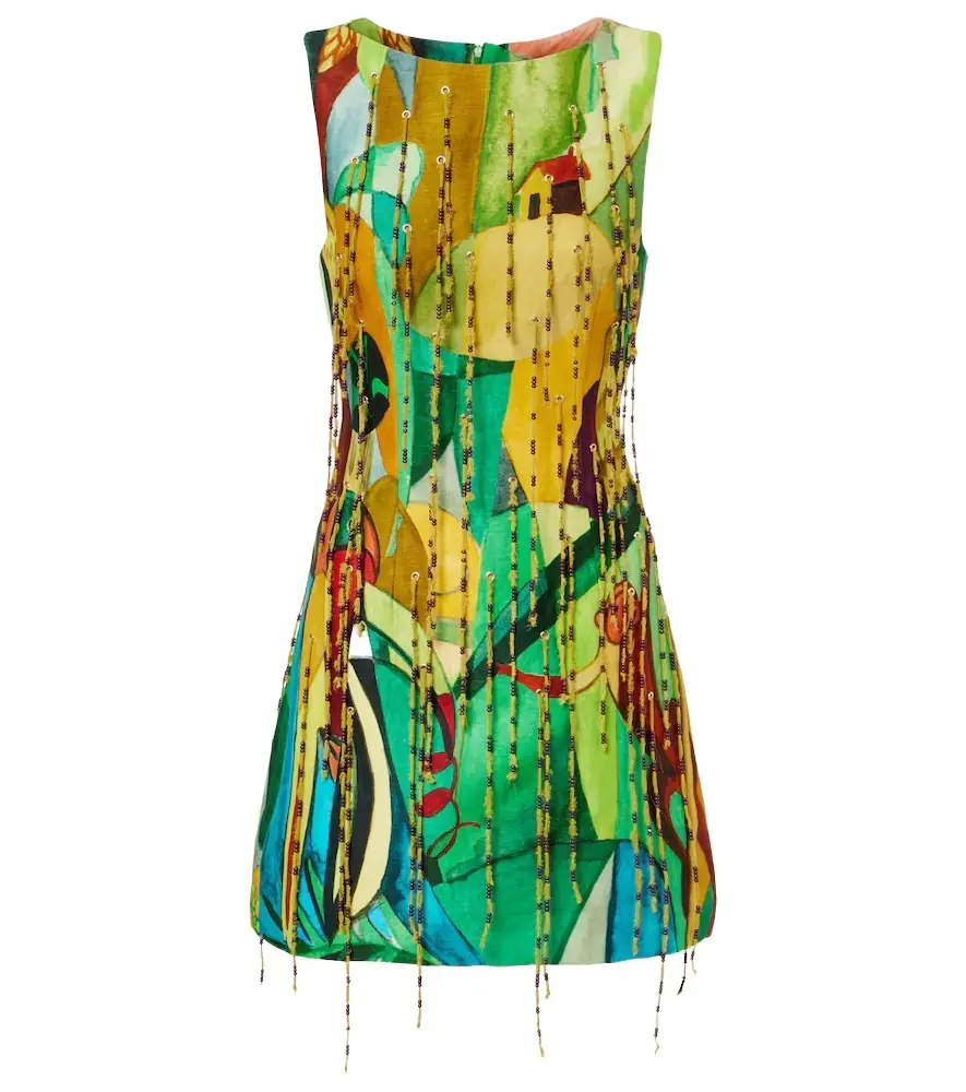Alemais Alémais Mokshini beaded linen-blend minidress