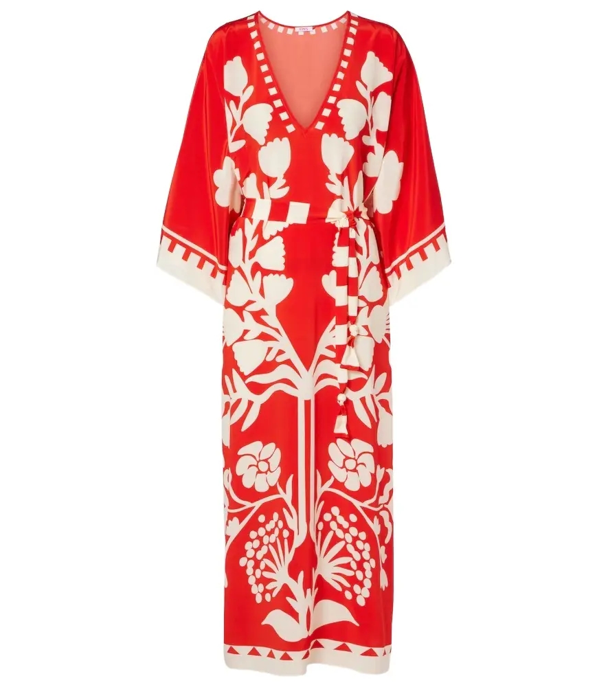 Eres Holi belted printed silk kaftan