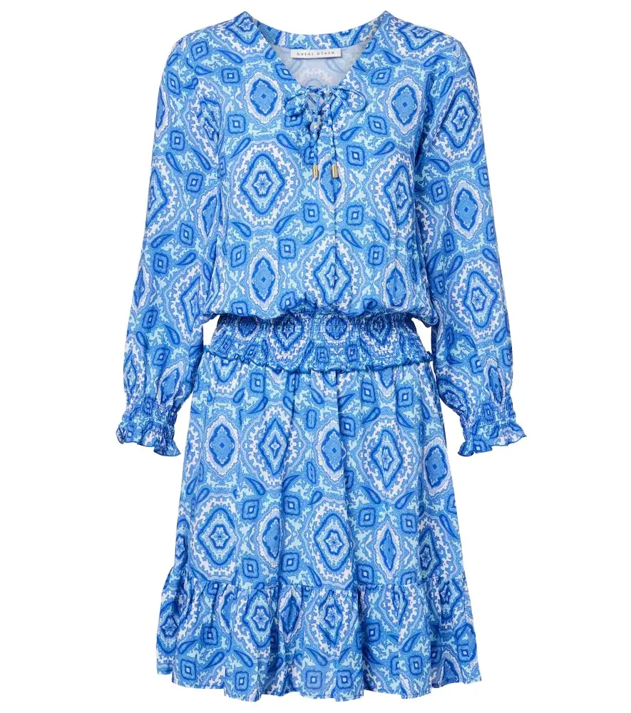 Heidi Klein Mykonos printed smocked minidress