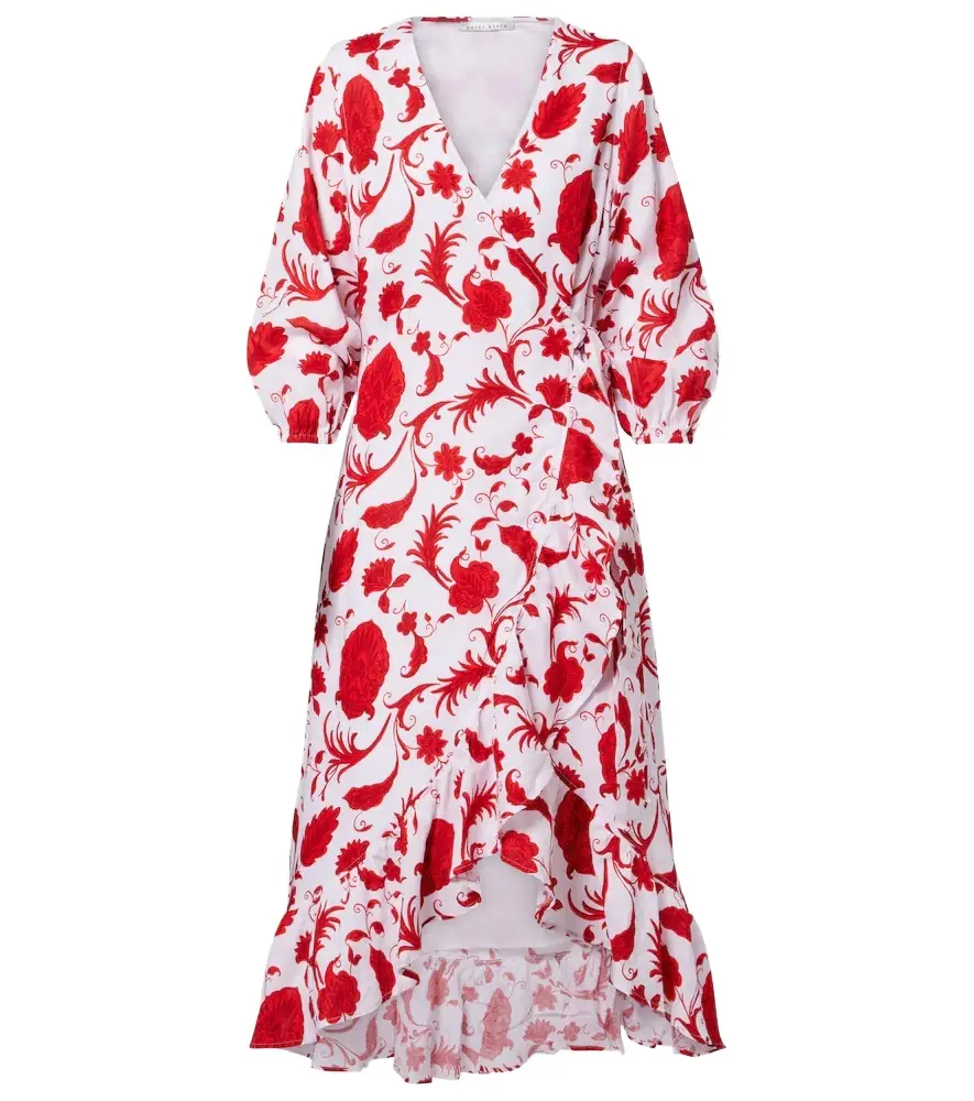 Heidi Klein Evia floral ruffled linen wrap dress