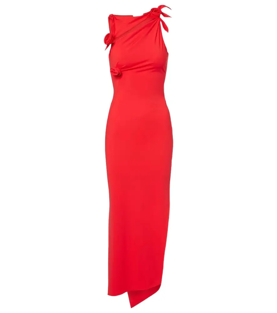 Coperni Floral-appliqué asymmetric jersey maxi dress