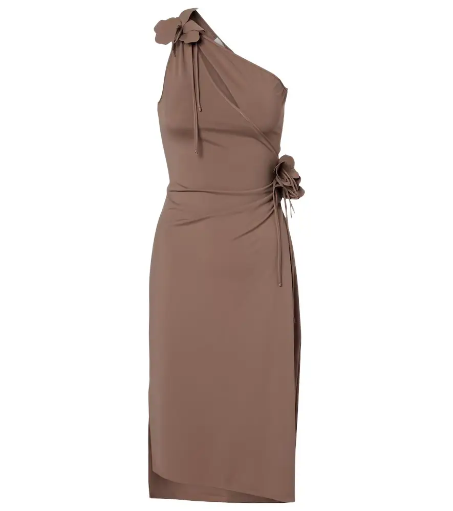 Coperni Floral-appliqué one-shoulder jersey cocktail dress