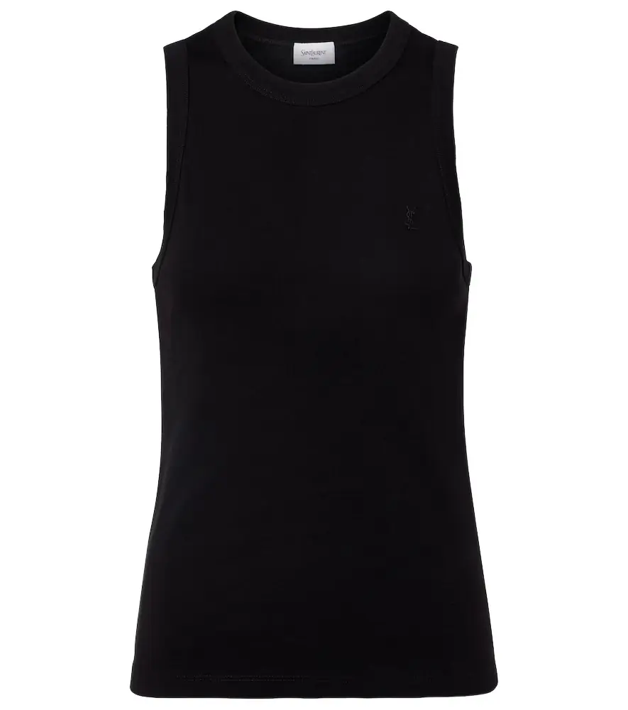 Saint Laurent Cassandre ribbed-knit cotton tank top
