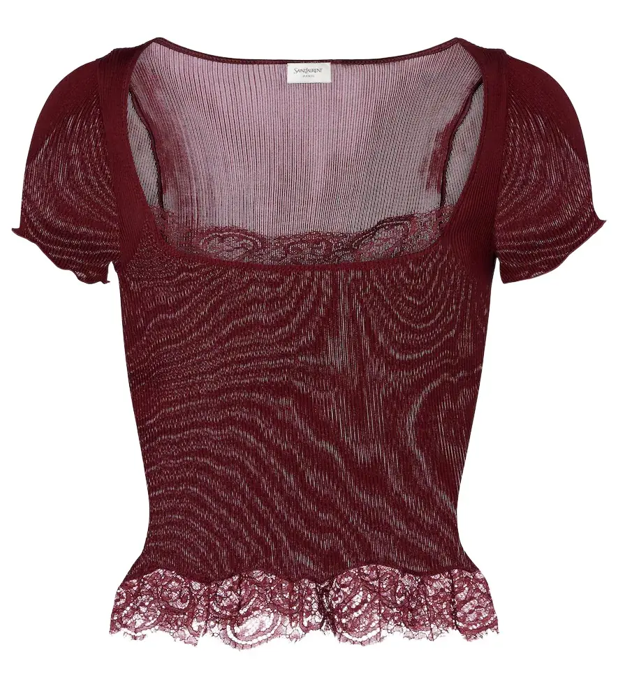 Saint Laurent Scalloped silk satin top