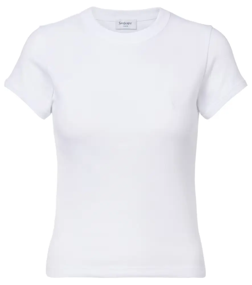 Saint Laurent Cassandre ribbed-knit cotton jersey T-shirt