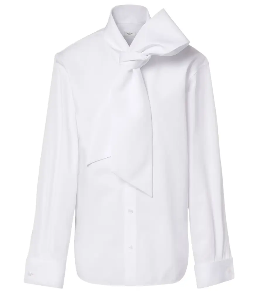 Saint Laurent Tie-neck cotton poplin blouse
