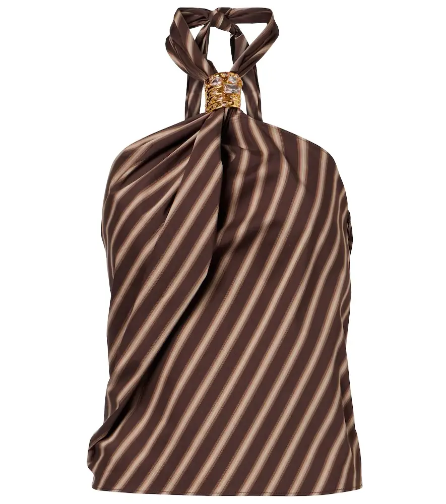 Jacques Wei Gathered striped cotton-blend top