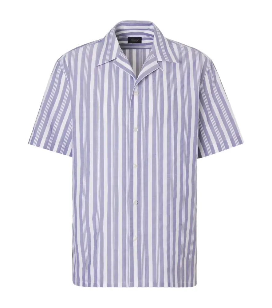 Brioni Striped cotton poplin bowling shirt