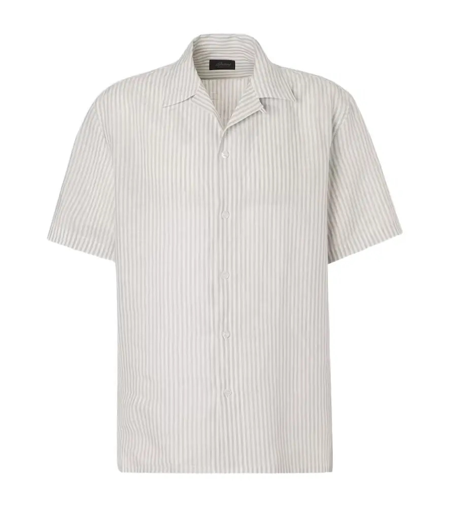 Brioni Striped linen bowling shirt