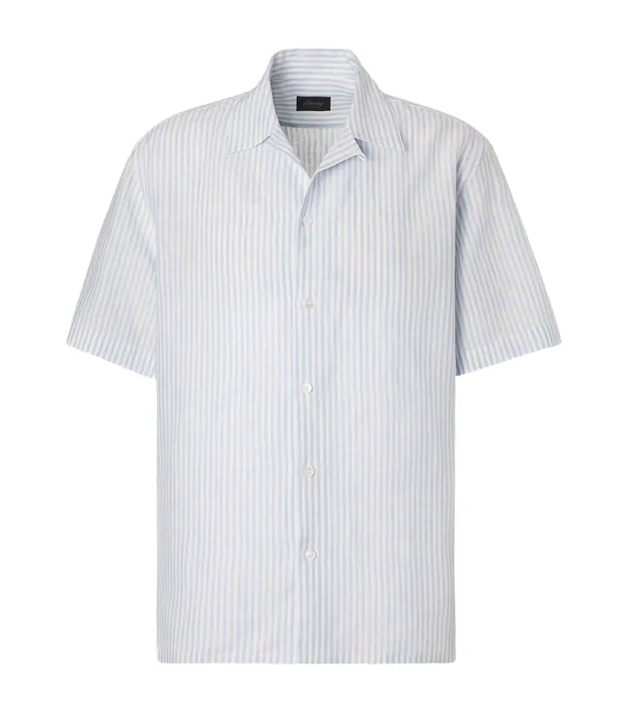 Brioni Striped linen bowling shirt