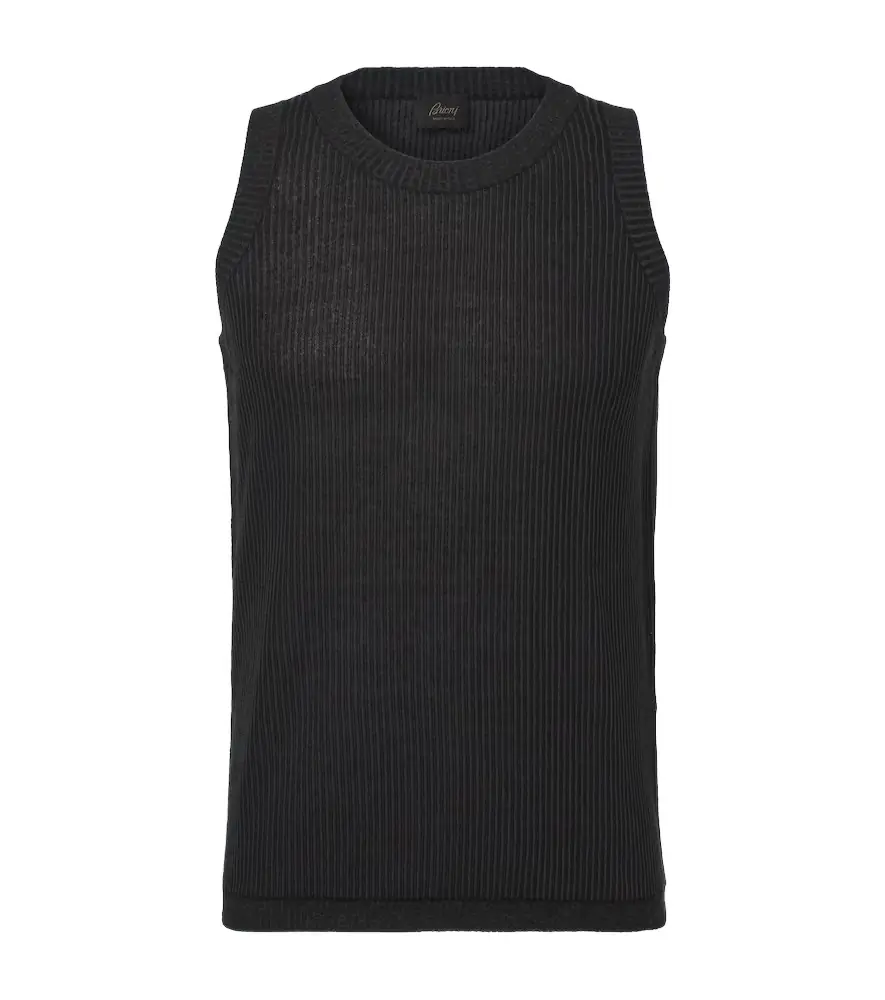 Brioni Ribbed-knit cotton, linen, and silk tank top