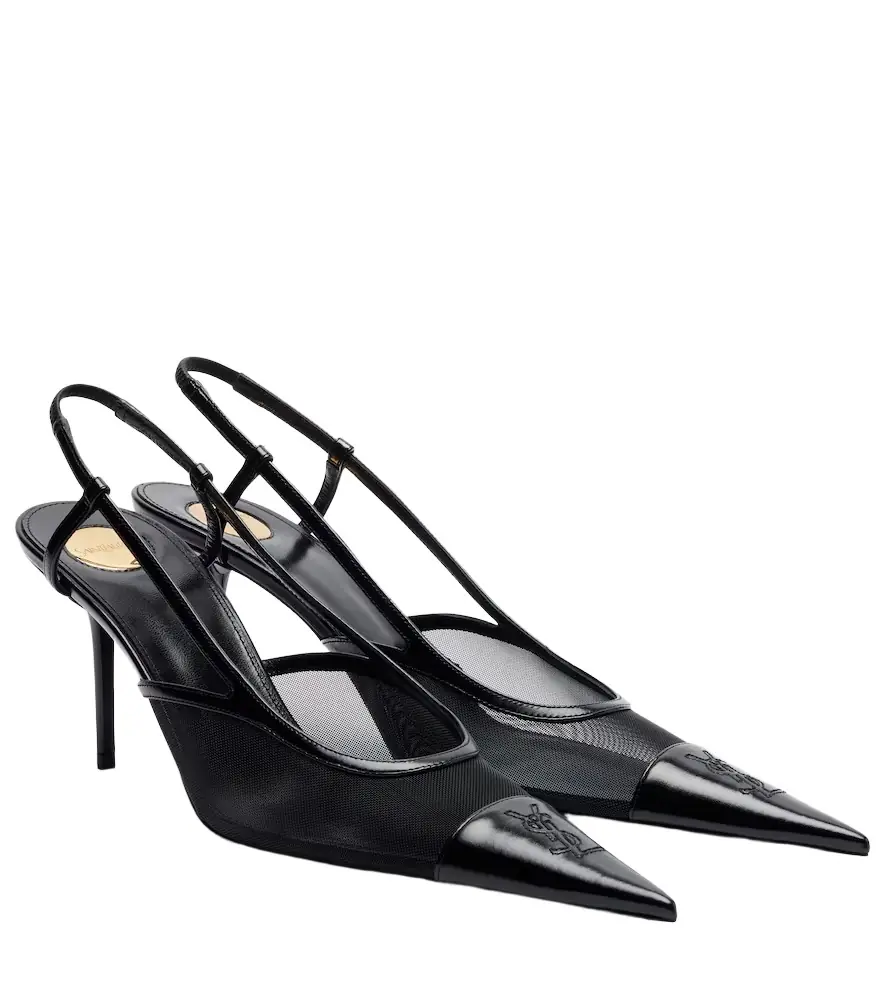 Saint Laurent Renée mesh and leather slingback pumps