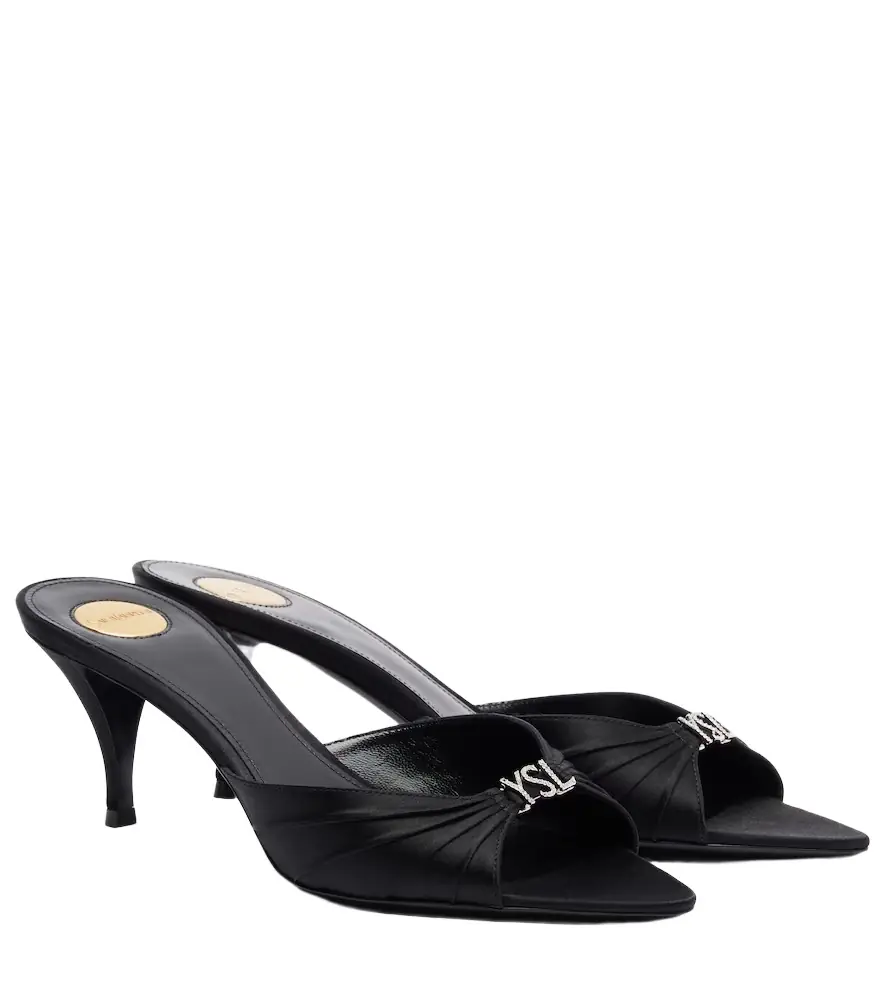 Saint Laurent Jerry 60 embellished crêpe satin mules