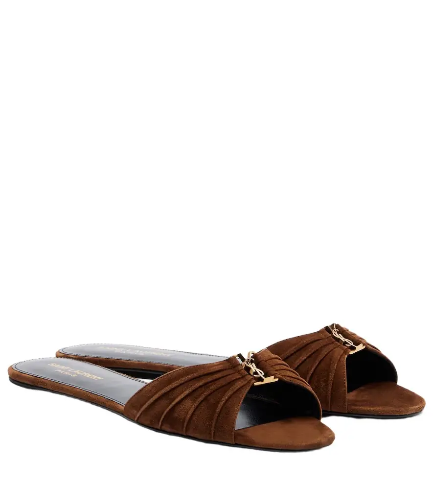 Saint Laurent Cassandre suede slides