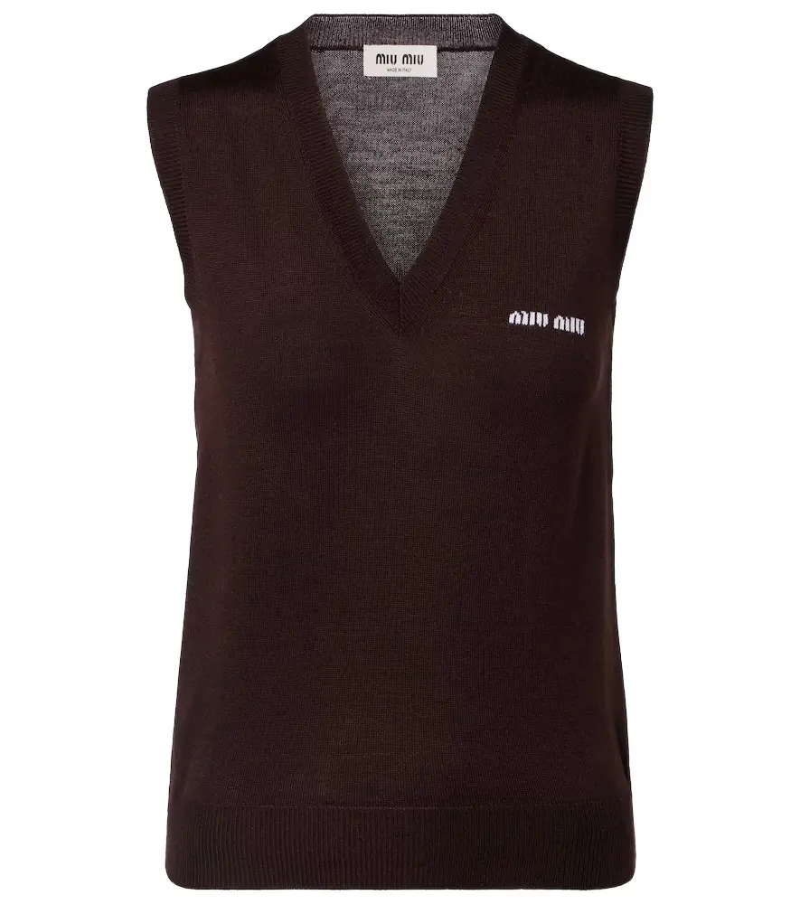 Miu Miu Logo virgin wool sweater vest