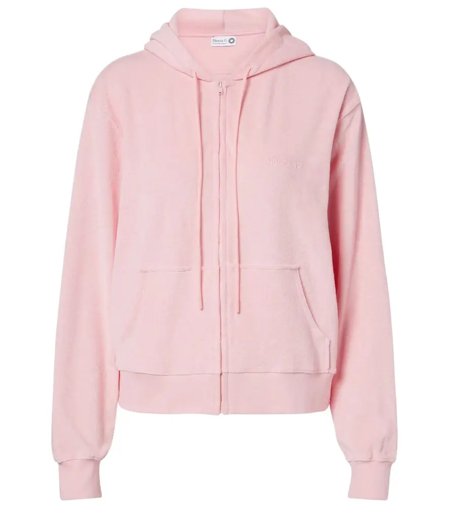 Hunza G Logo cotton terry zip-up hoodie