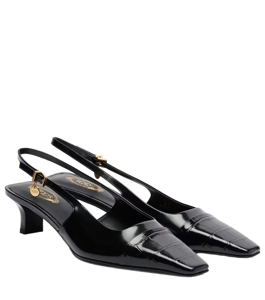Tod's Croc-effect patent leather slingback pumps