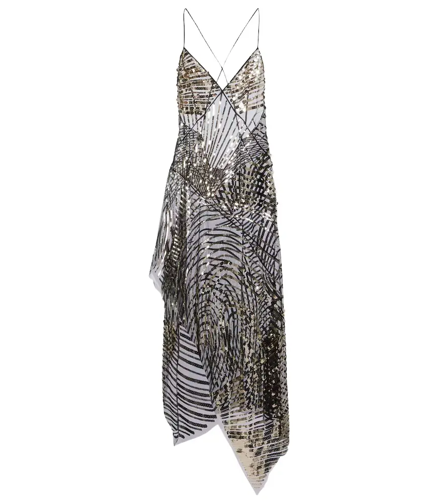 Pucci Asymmetric sequined tulle slip dress