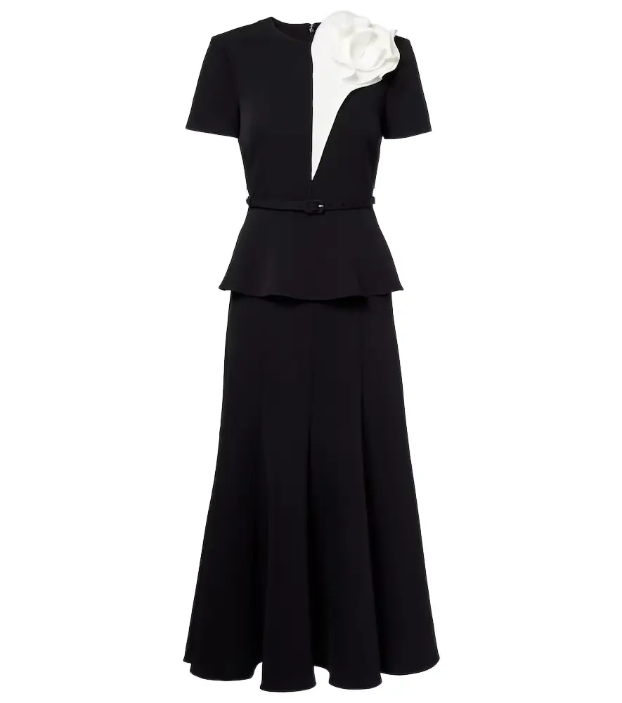 Roland Mouret Floral-appliqué crêpe midi dress
