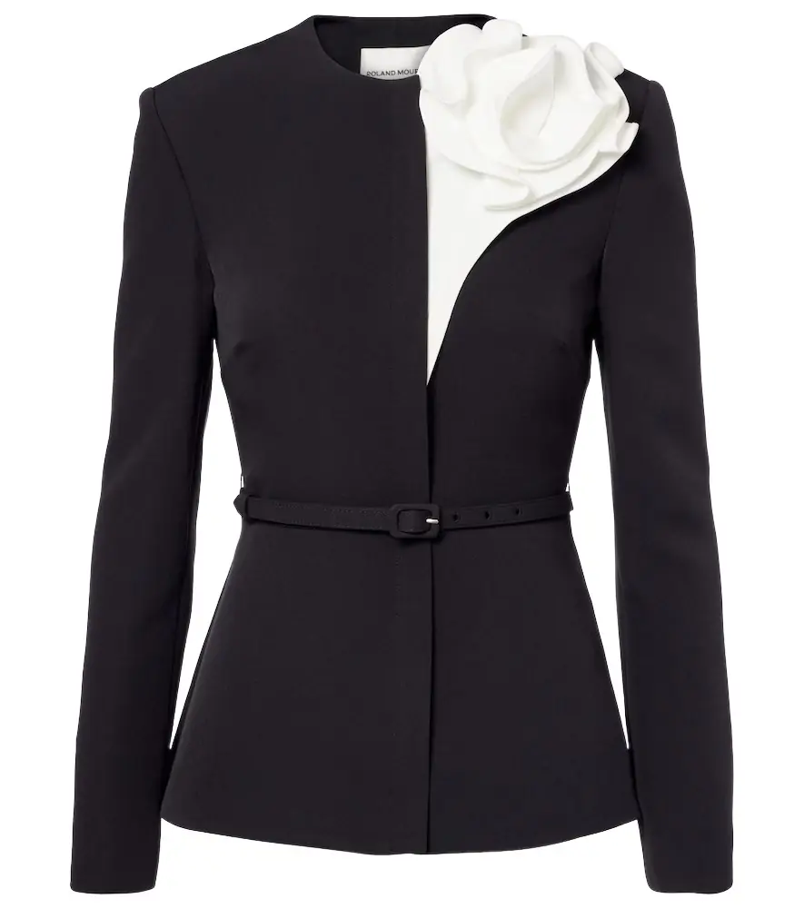 Roland Mouret Floral-appliqué peplum crêpe blazer