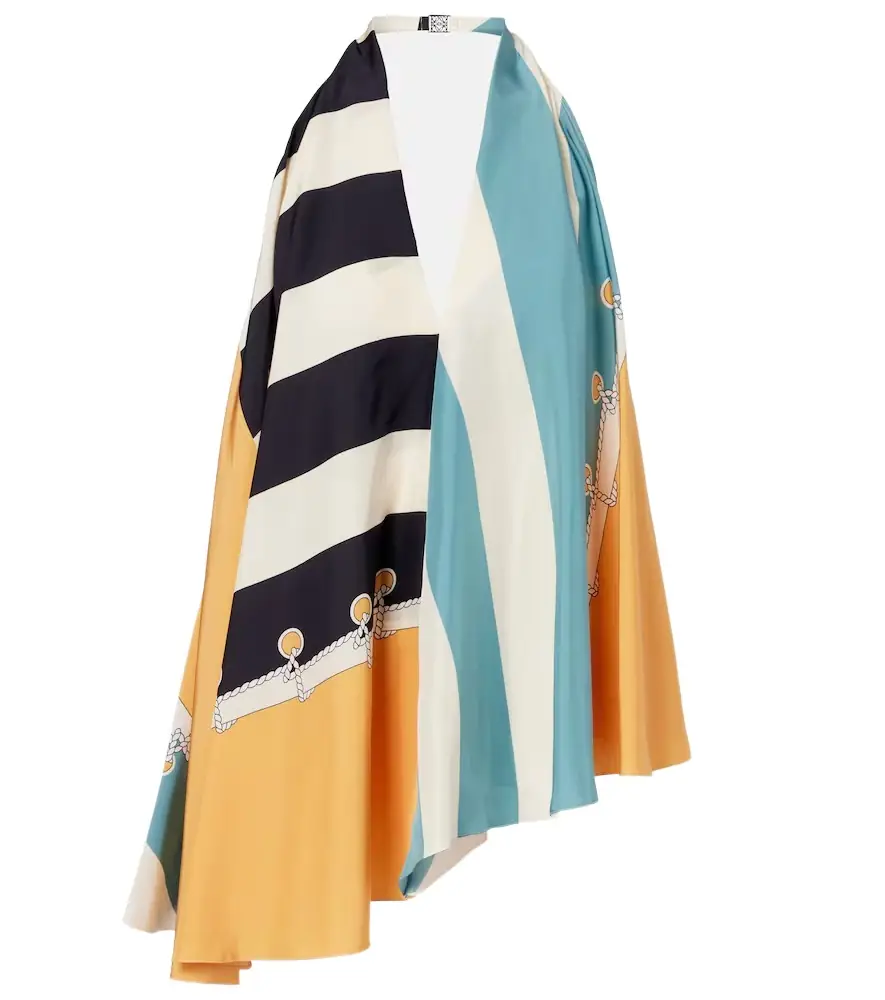 Loewe Printed asymmetric halterneck silk top