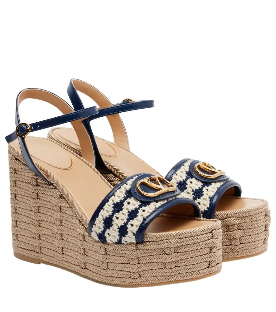 Valentino Garavani VLogo leather-trimmed wedges