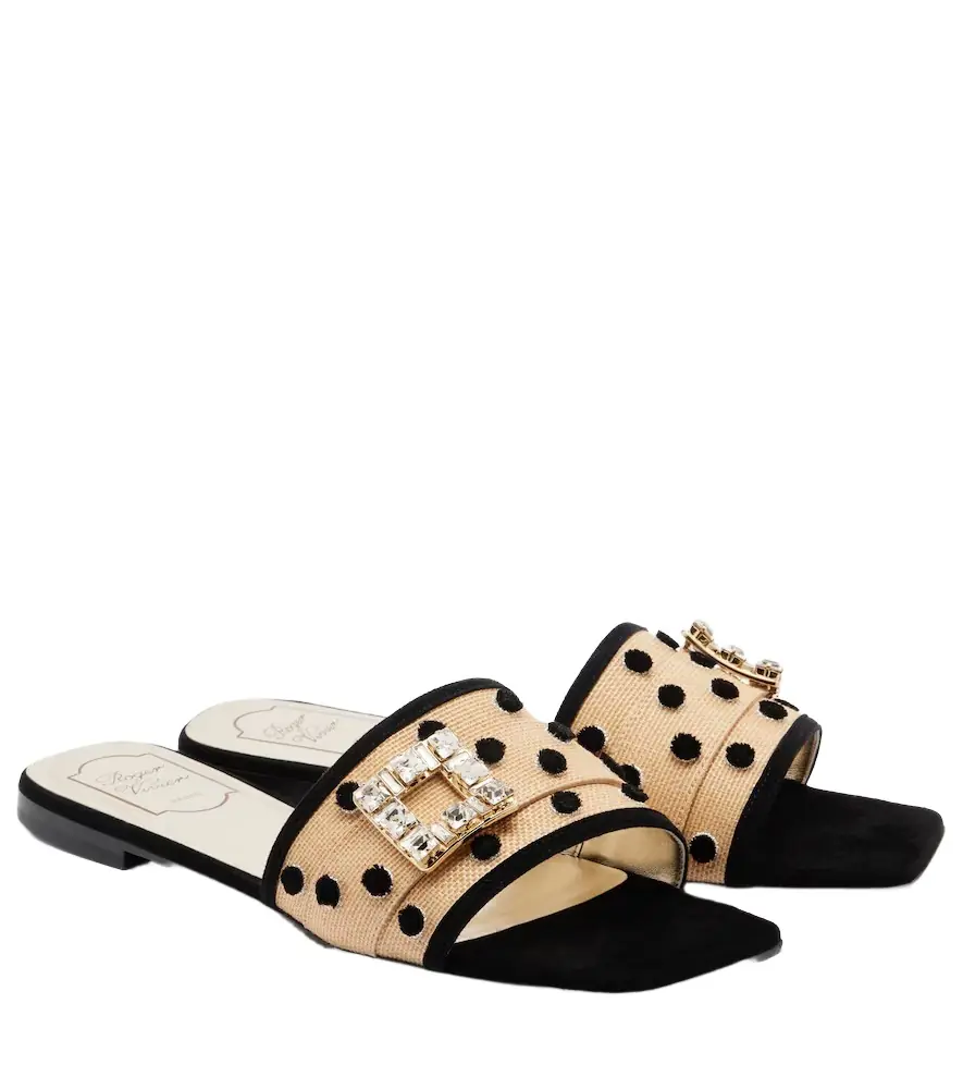 Roger Vivier Très Vivier polka-dot suede-trimmed slides