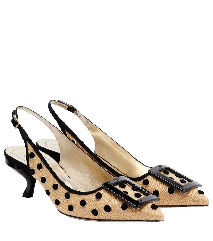 Roger Vivier Virgule polka-dot canvas slingback pumps