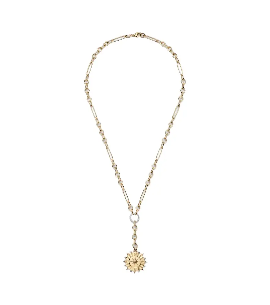 FoundRae Internal Compass Small 18kt gold pendant necklace with diamonds